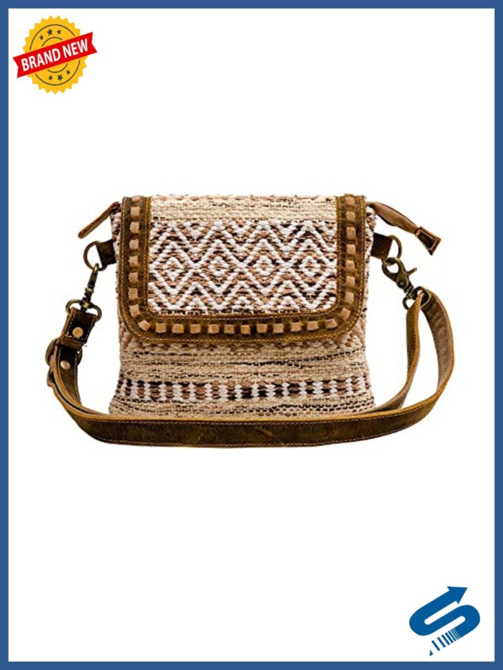 Canvas Leather Crossbody Bag Handcrafted Aztec Pattern Boho Purse